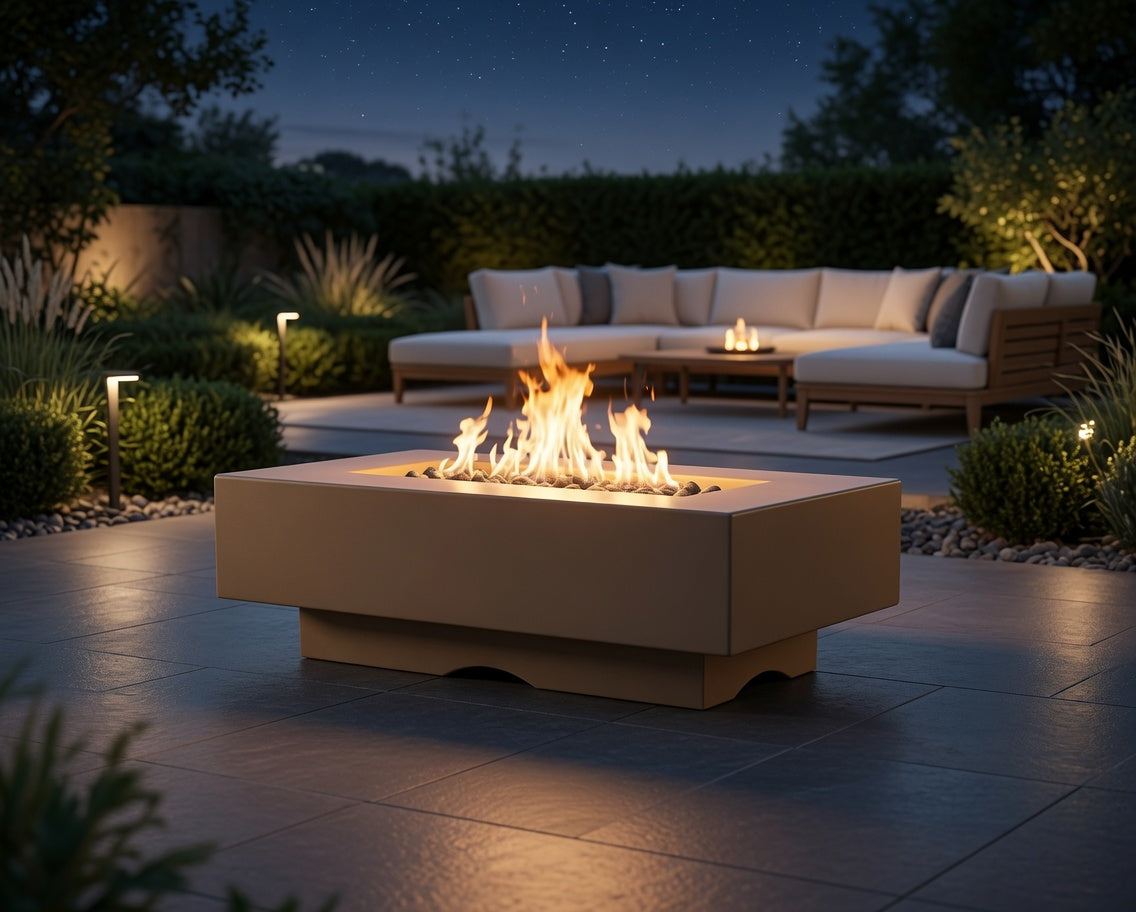 Del Mar Fire Pit – 96" | Handcrafted GFRC Concrete | The Outdoor Plus