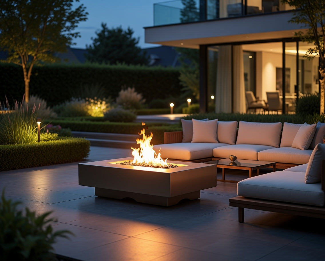 Del Mar Fire Pit – 96" | Handcrafted GFRC Concrete | The Outdoor Plus