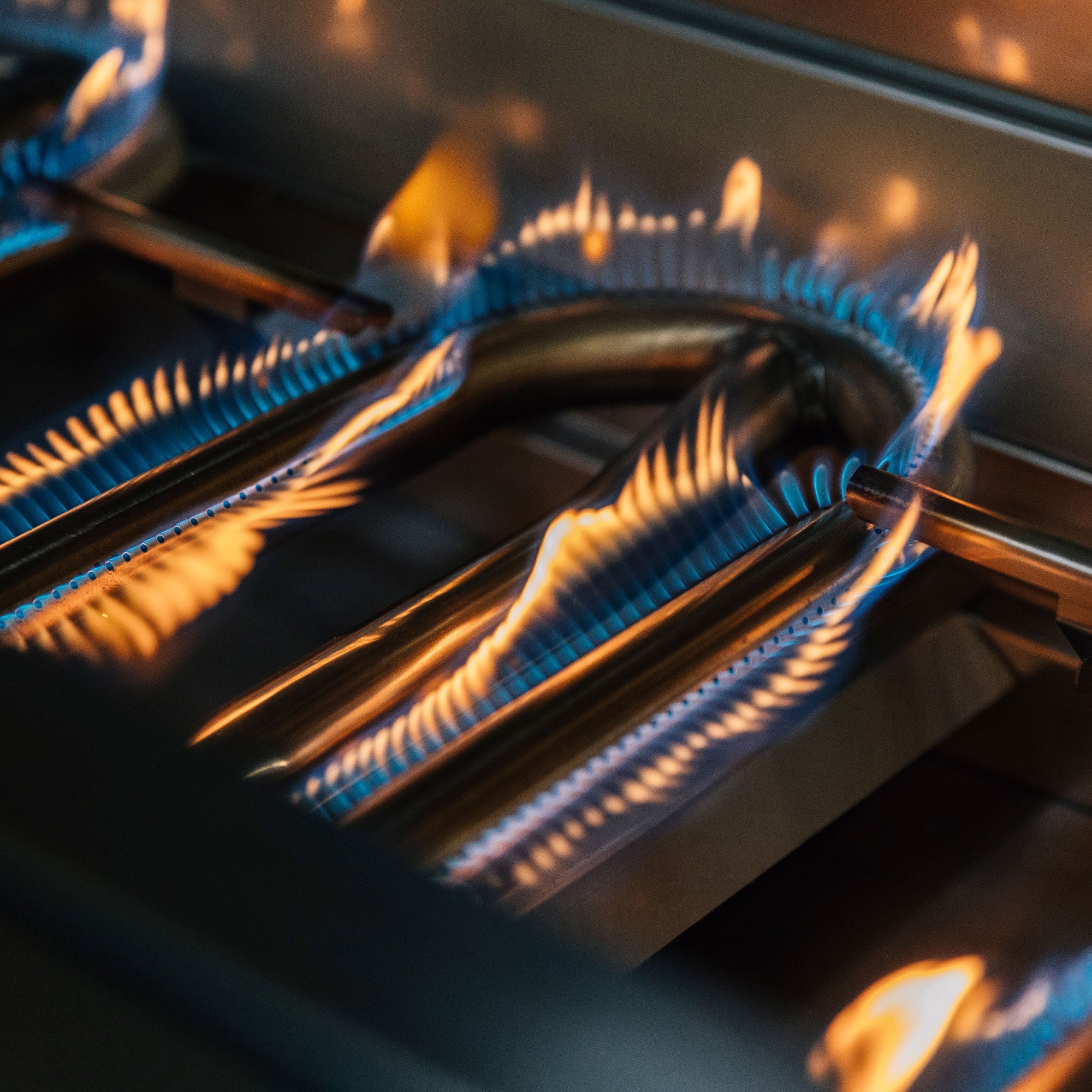 Atlas 42" Built-In Grill, burners lit with open flame