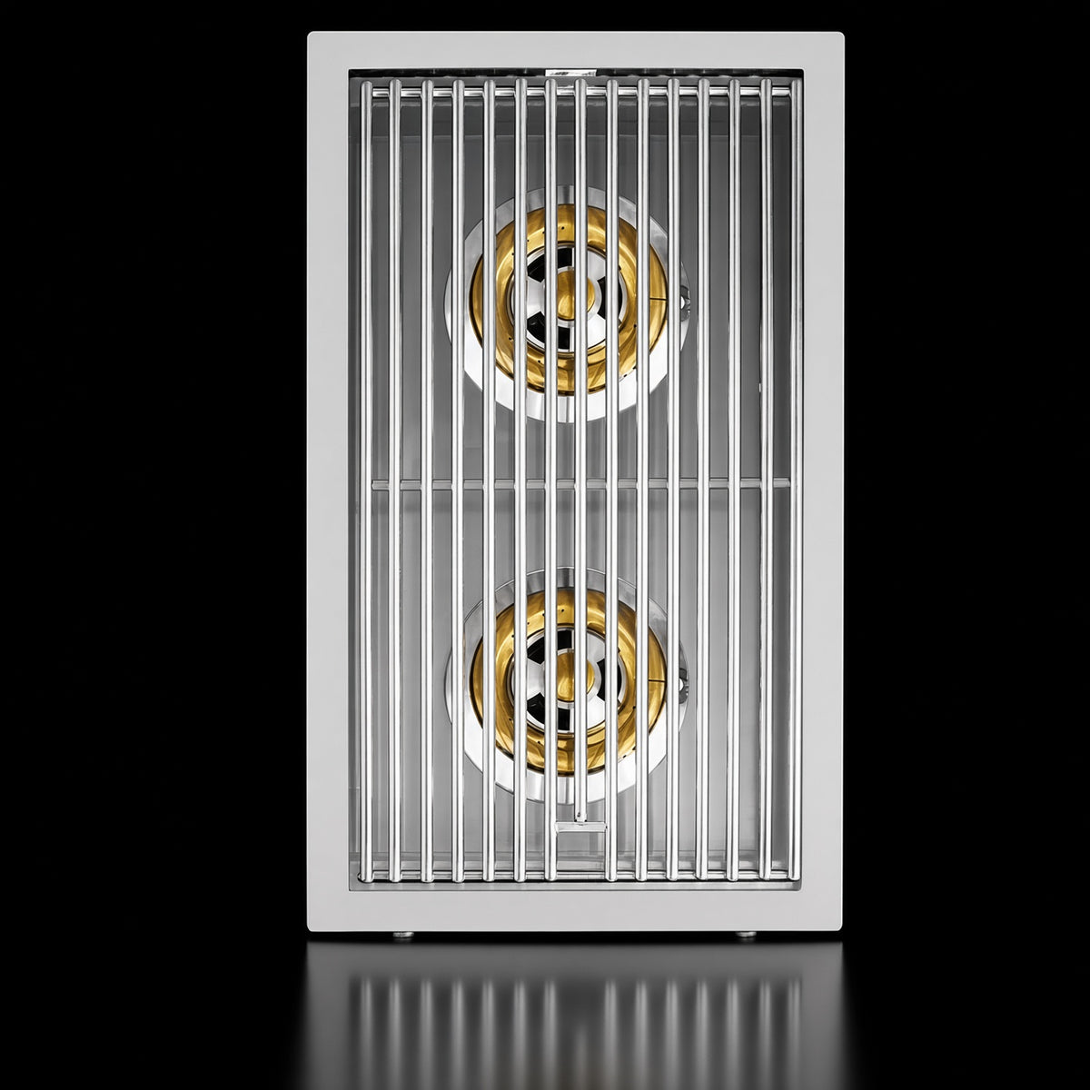 American Made Grills Atlas Double Side Burner, top-down detail view of dual burners and grate construction