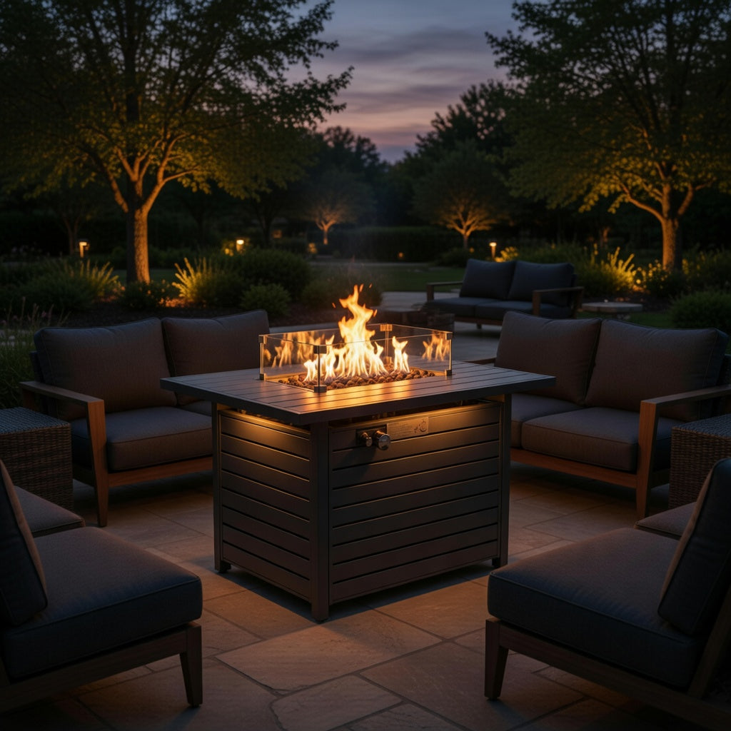 Propane Fire Pit Table With Lid - Gray
