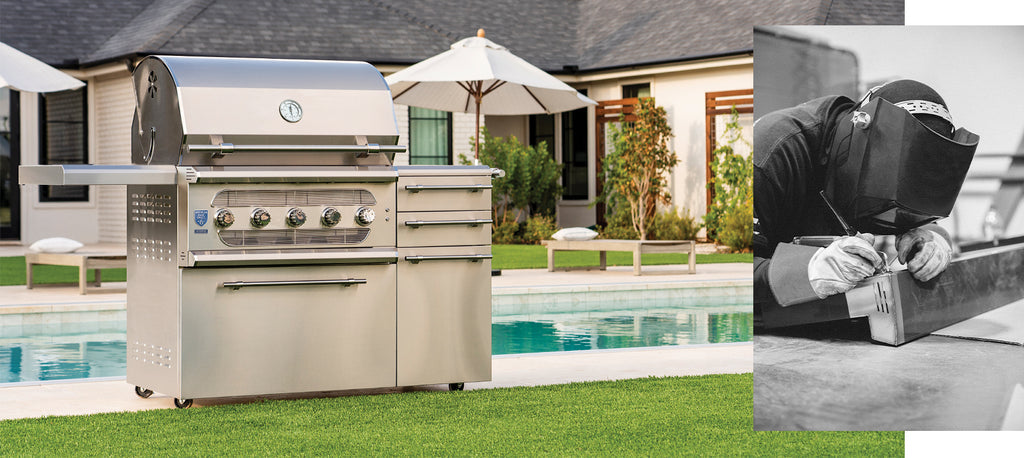 American Made Grills poolside outdoor kitchen alongside archival factory craftsmanship photo
