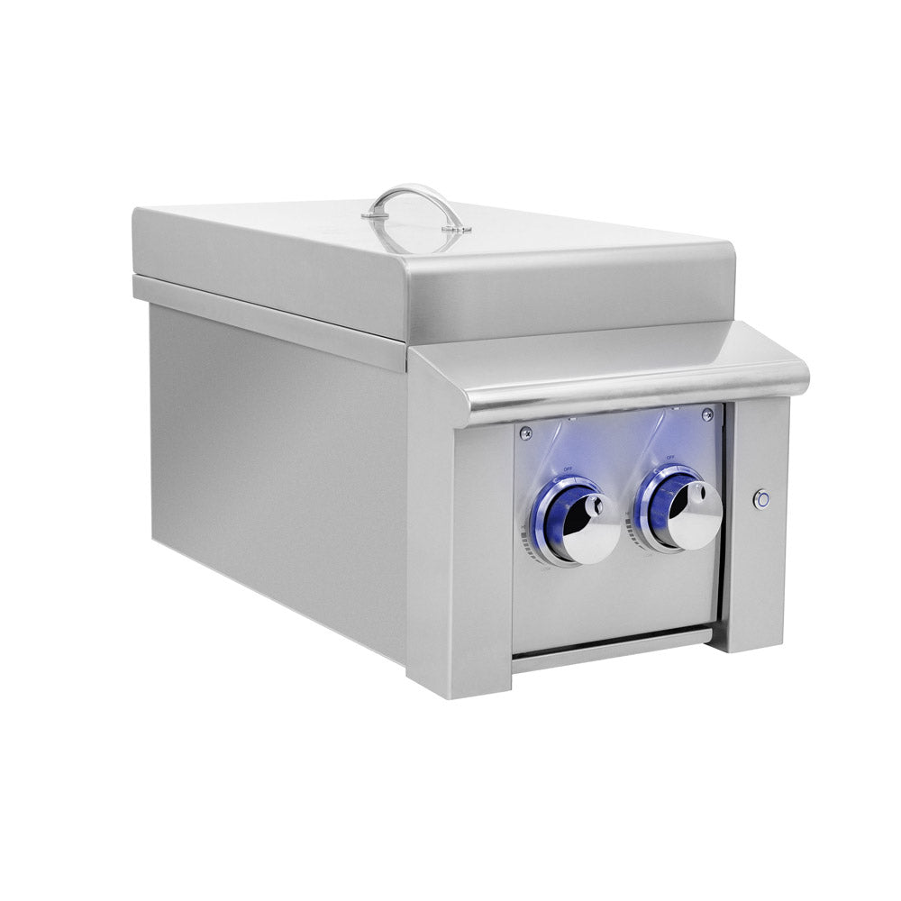 Alturi Double Side Burner, closed lid, angled view