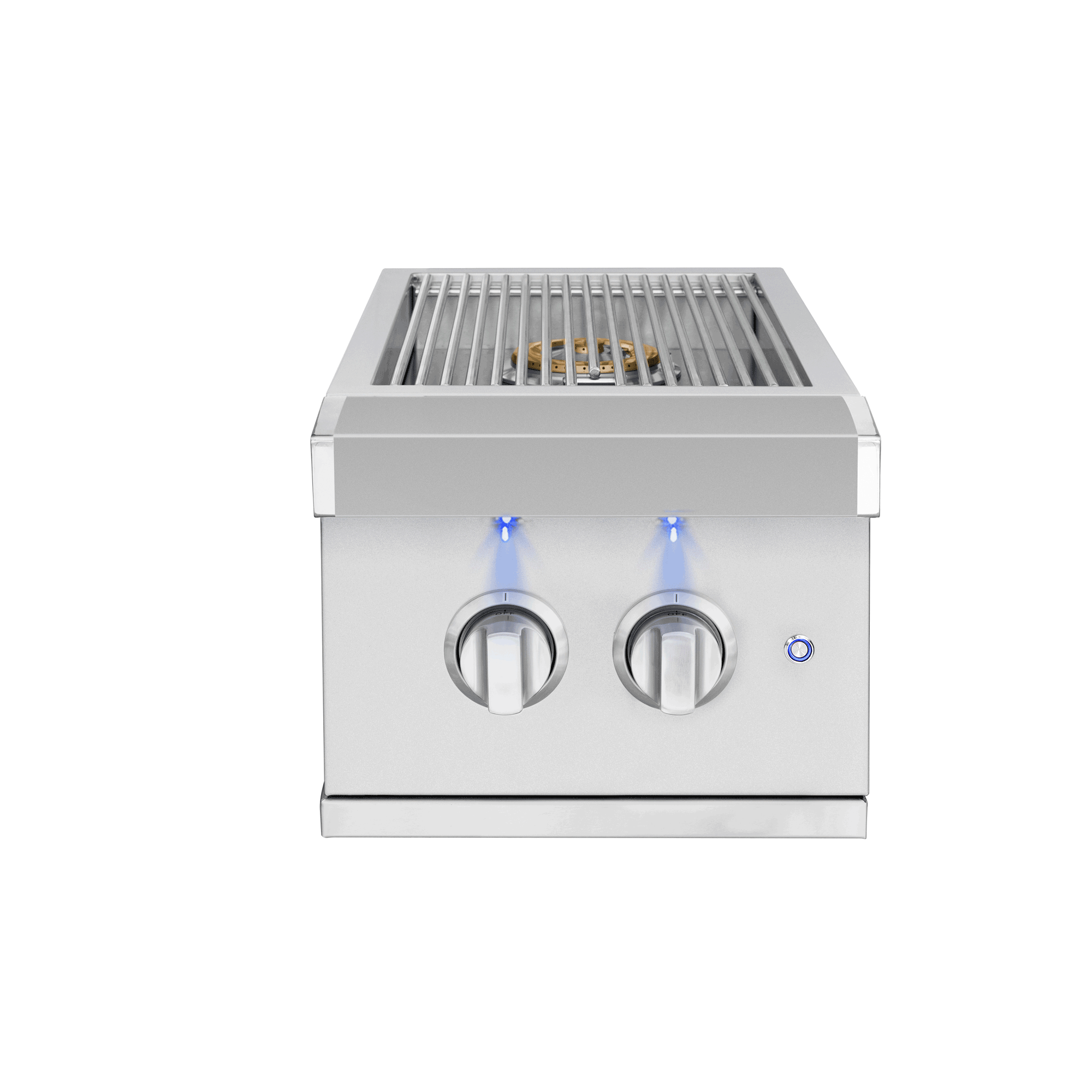 Atlas Double Side Burner, lid open, front view