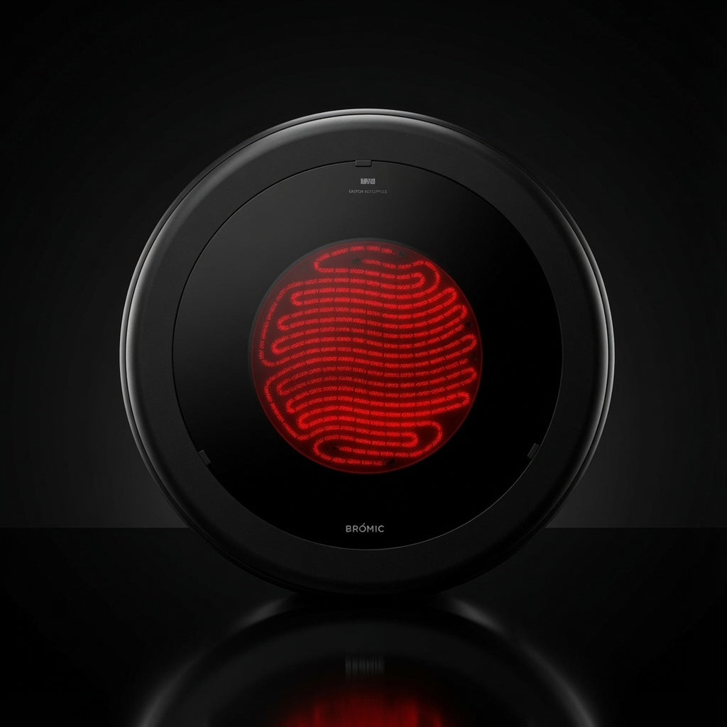 Bromic Eclipse Smart-Heat Electric Pendant Heater, close-up of the glowing red heating element