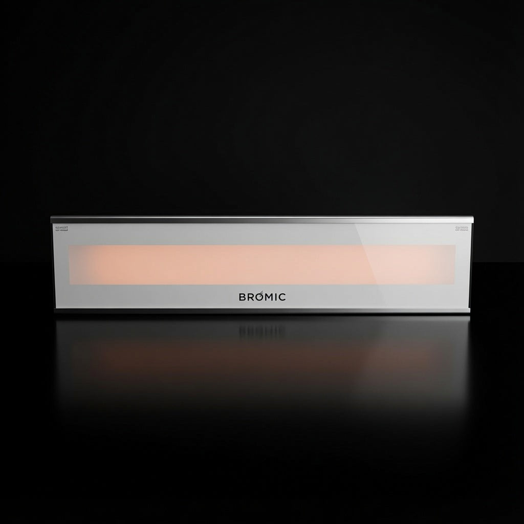 Bromic Platinum Smart-Heat Electric Patio Heater in white finish, front view on dark studio background