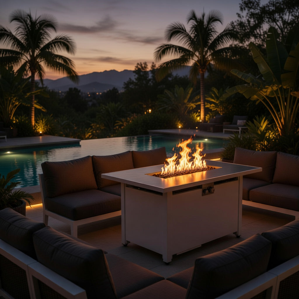 Outdoor 43" Rectangular Fire Pit Table With Adjustable Flame Control - White