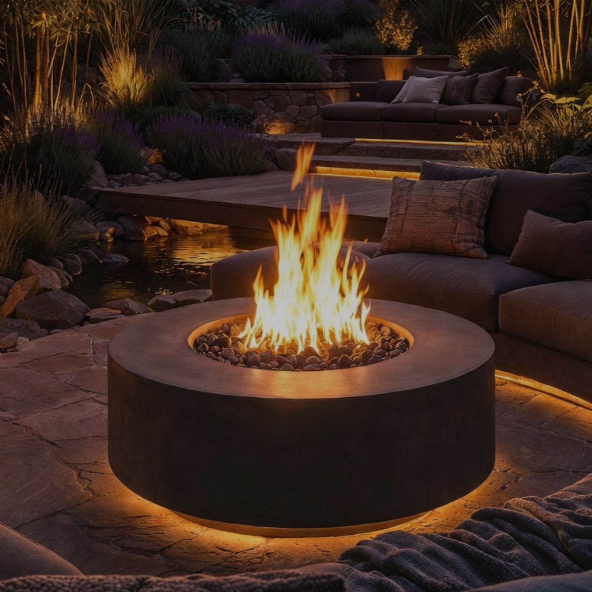 Modern Lightweight Concrete Outdoor Circular Fire Pit 50, 000 Btu